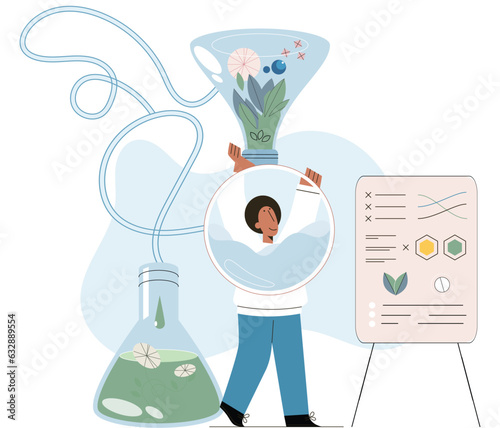 Natural medicine concept with scientists make pill from herbal ingredients. Specialist pharmacist preparing herbal remedy to patient. Doctor develops ayurvedic homeopathic drugs of plants and extracts