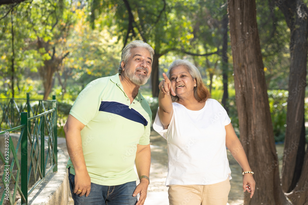 Indian senior couple giving happy expression and spending time together at park. Indian senior couple giving happy expression and spending time together at park.
