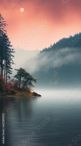 Misty lakeshore with smoothed out waves ai generated © Tymofii