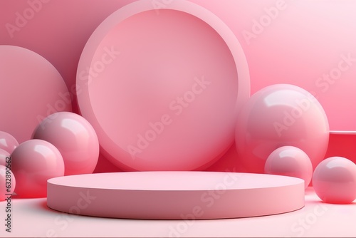 Pink seamless background with round short podium ai generated © Tymofii