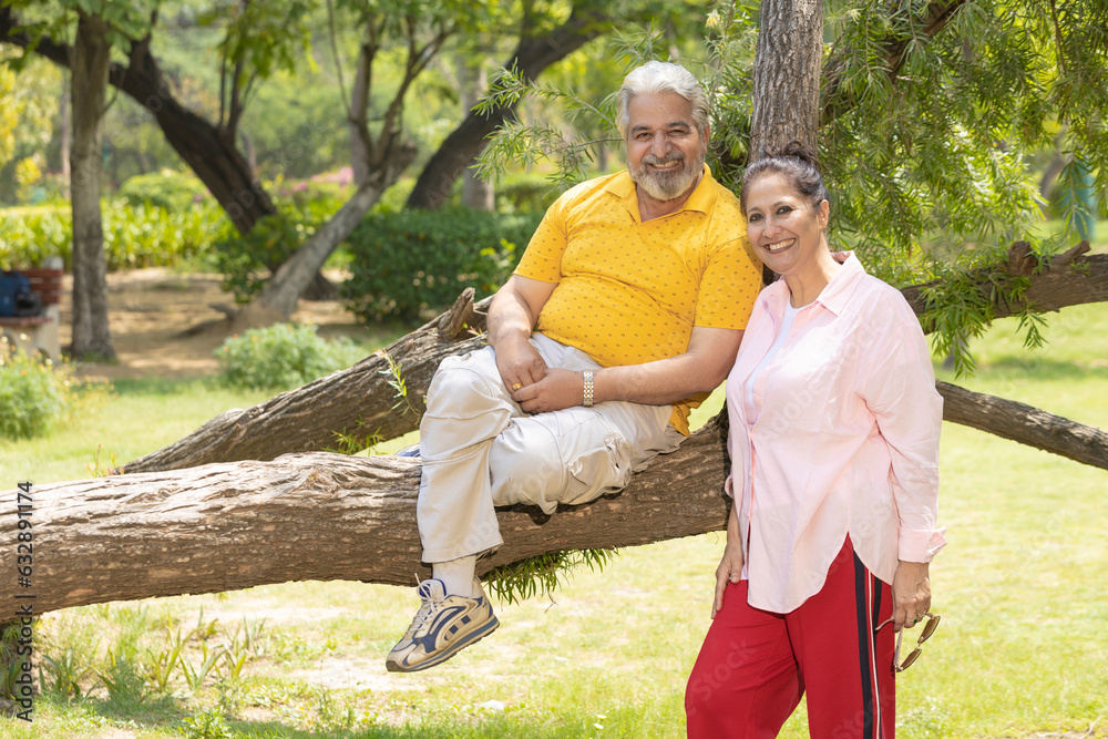 happy Indian senior couple together spending time at park. Stock Photo ...