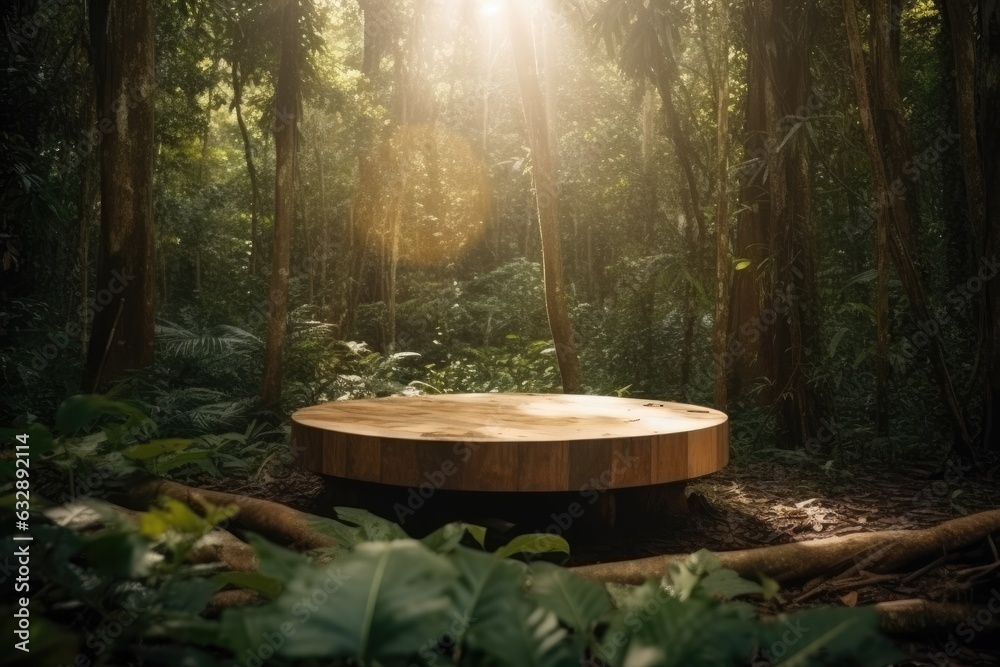 Wooden podium in the middle of tropic Wooden podium in the middle of tropic