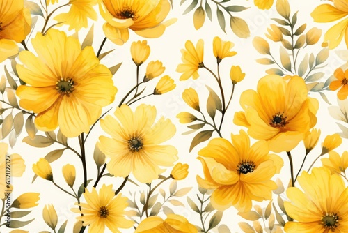 Yellow flowers watercolor pattern © Tymofii