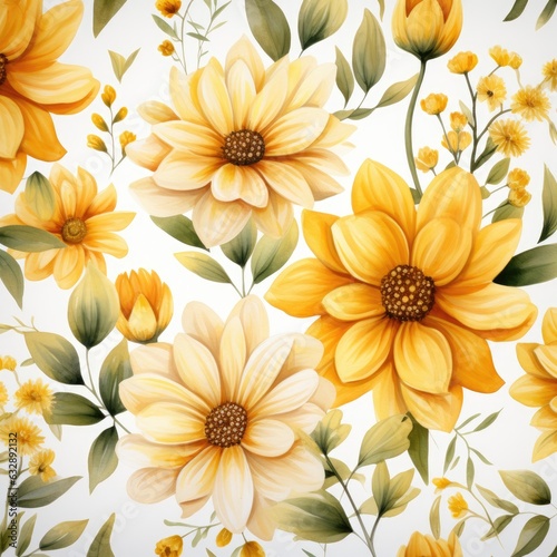 Yellow flowers watercolor pattern