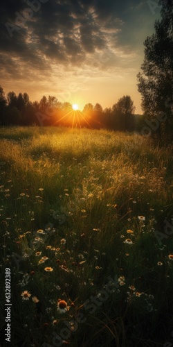 Beautiful backlit meadow at sunset © Tymofii