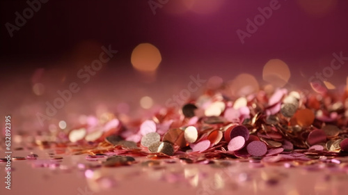 Glittering confetti, Solid pink background, bokeh 