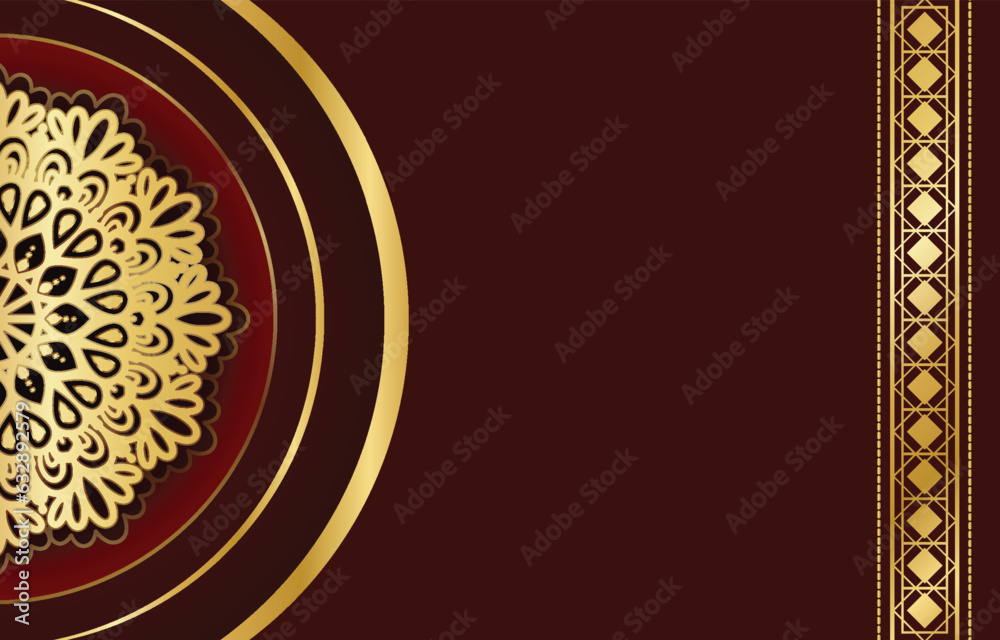 Luxury Gold Mandala Ornament in Maroon Background Luxury Gold Mandala Ornament in Maroon Background