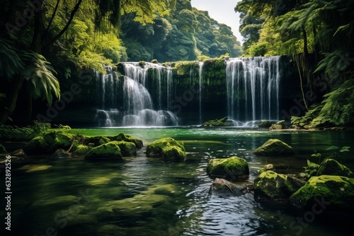  Breathtaking Waterfall Surrounded By Lush Forest  Generative AI 