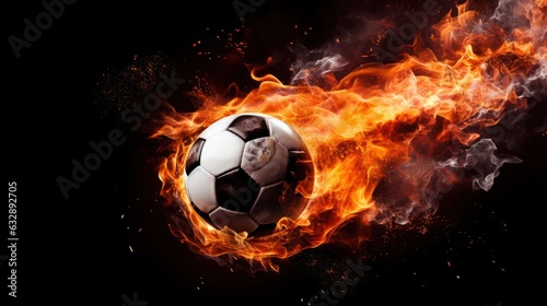 A burning soccer ball against a black background, Soccer World Cup, Soccer European Championship © Teppi