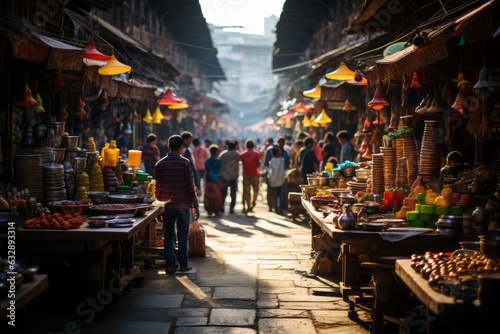 Bustling Market With Colorful Stalls, Generative AI. © Shooting Star Std