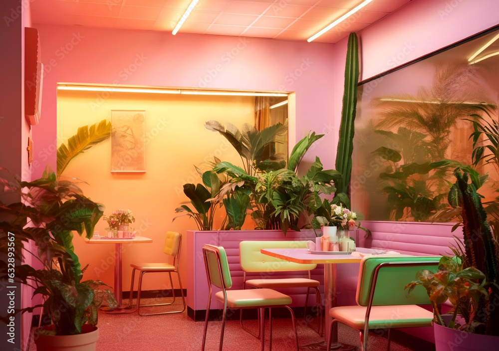 Neon pink vintage coffee shop oder cafe