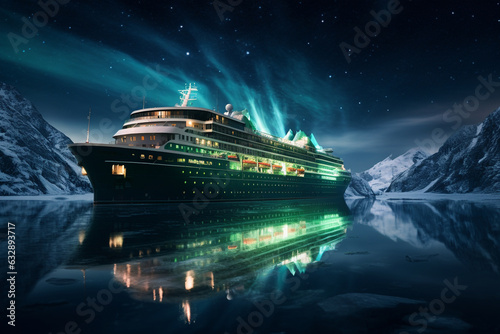 Cruise to destinations known for their Northern Lights sightings, capturing the ethereal beauty of the dancing auroras as you sail through Arctic waters Generative AI © forenna