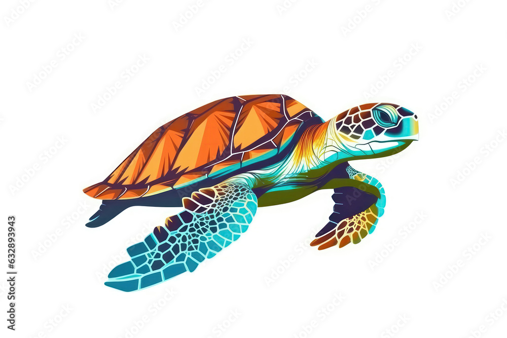 Obraz premium Sea Turtle, Minimalist Style, White Background Cartoonish, Flat Illustration.. Generative AI
