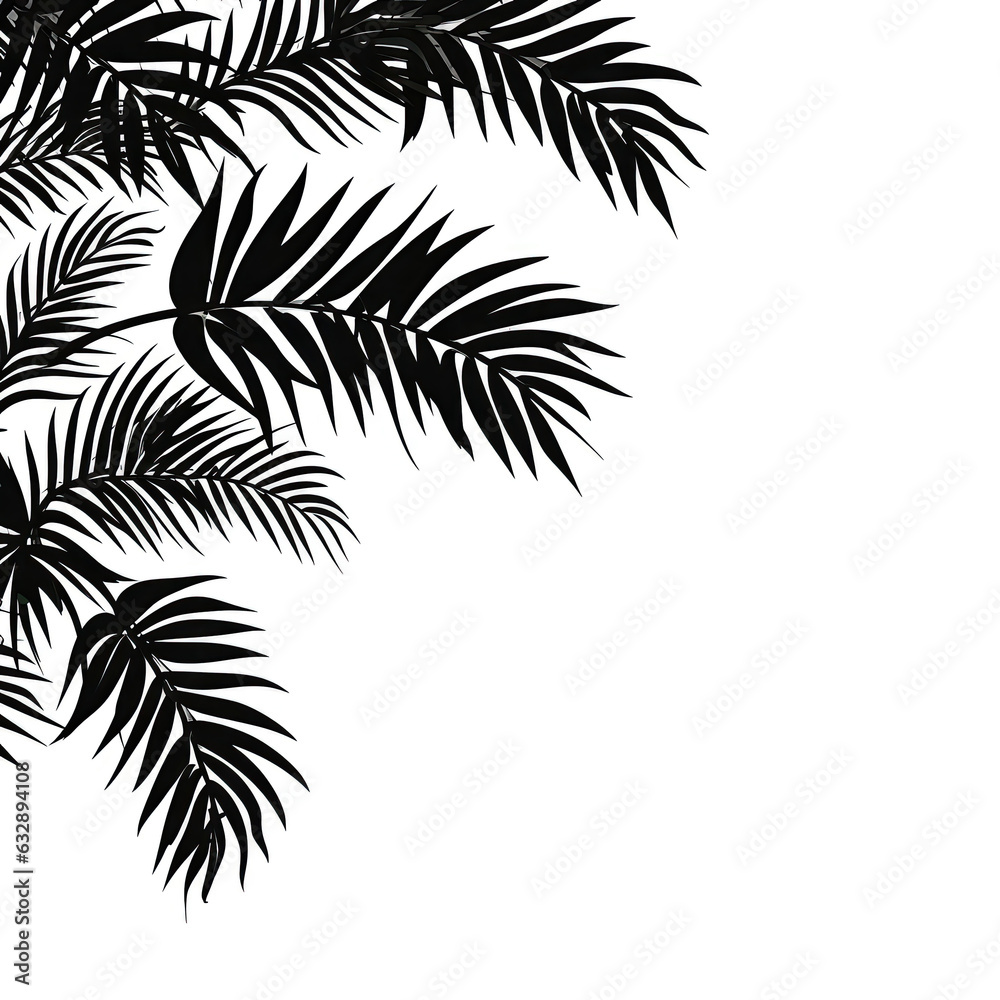 Fototapeta premium White Background With Black Outline Drawing Palm Leaves Cartoon, 2D, Black And White. Generative AI