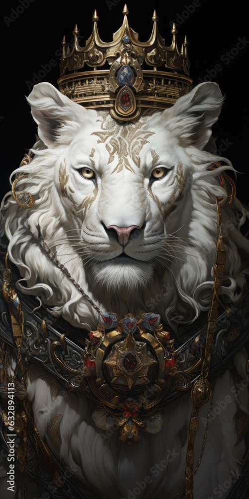 The white tiger wears a golden crown ai generated The white tiger wears a golden crown ai generated