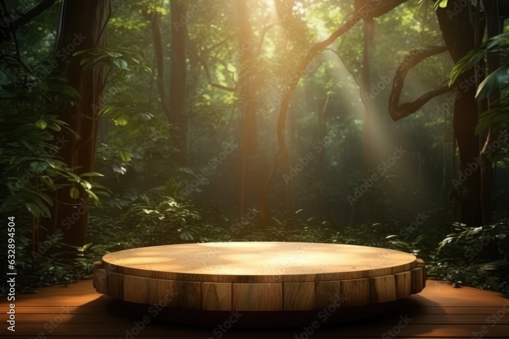 Fototapeta premium Wooden round short podium for product