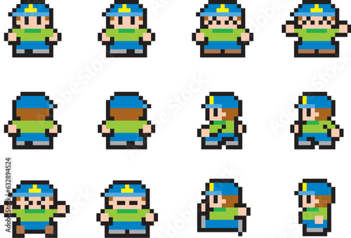 現代RPG風ドット絵　帽子の男の子モーションセット