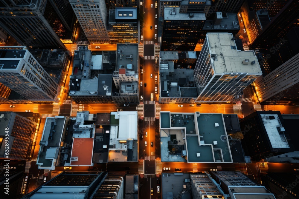 Geometric Pattern Of City Streets From Above, Generative AI 