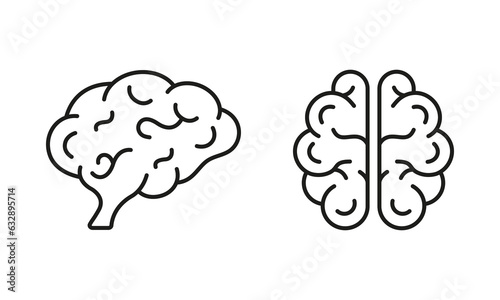 Human Brain Line Icon Set. Knowledge, Memory, Mind, Logic Intelligence Outline Icon. Human Brain Anatomy. Neurology Pictogram. Brainstorm Symbol. Editable Stroke. Isolated Vector Illustration