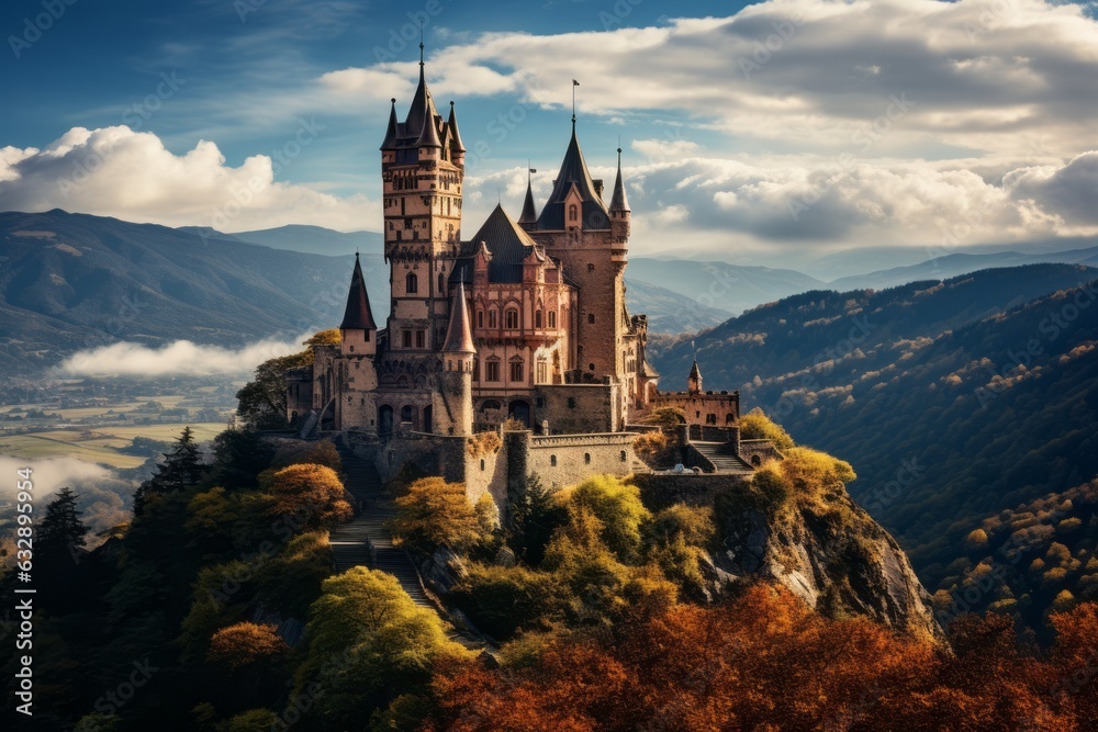 Majestic Castle Perched On A Hilltop, Generative AI 