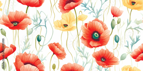 Beautiful seamless pattern with watercolor hand drawn colorful poppy flowers. Beautiful seamless pattern with watercolor hand drawn colorful poppy flowers © Eli Berr