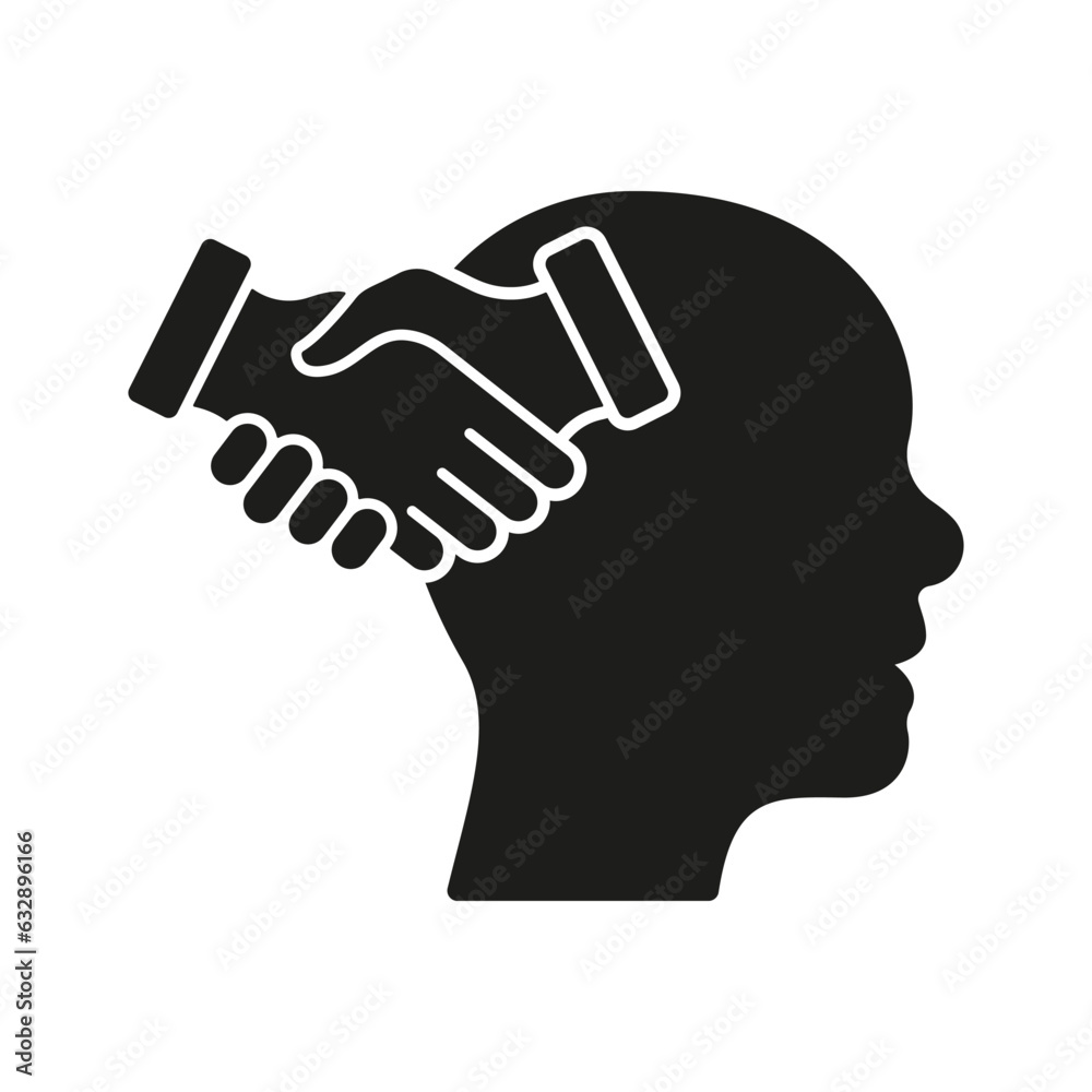 Empathy and Compassion Silhouette Icon. Human Head and Agreement Handshake Glyph Pictogram. Solidarity, Emotional Solace Solid Sign. Intellectual Process Symbol. Isolated Vector Illustration Empathy and Compassion Silhouette Icon. Human Head and Agreement Handshake Glyph Pictogram. Solidarity, Emotional Solace Solid Sign. Intellectual Process Symbol. Isolated Vector Illustration