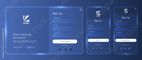 Glass morphism Sign Up and Sign In forms page template. User-friendly design materials. vector