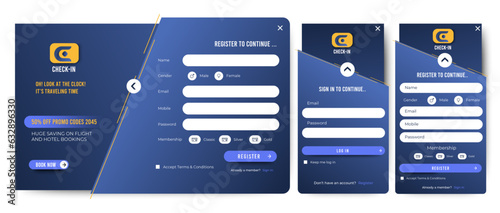 Blue Sign Up and Sign In forms page template. website and mobile. User-friendly design materials. vector