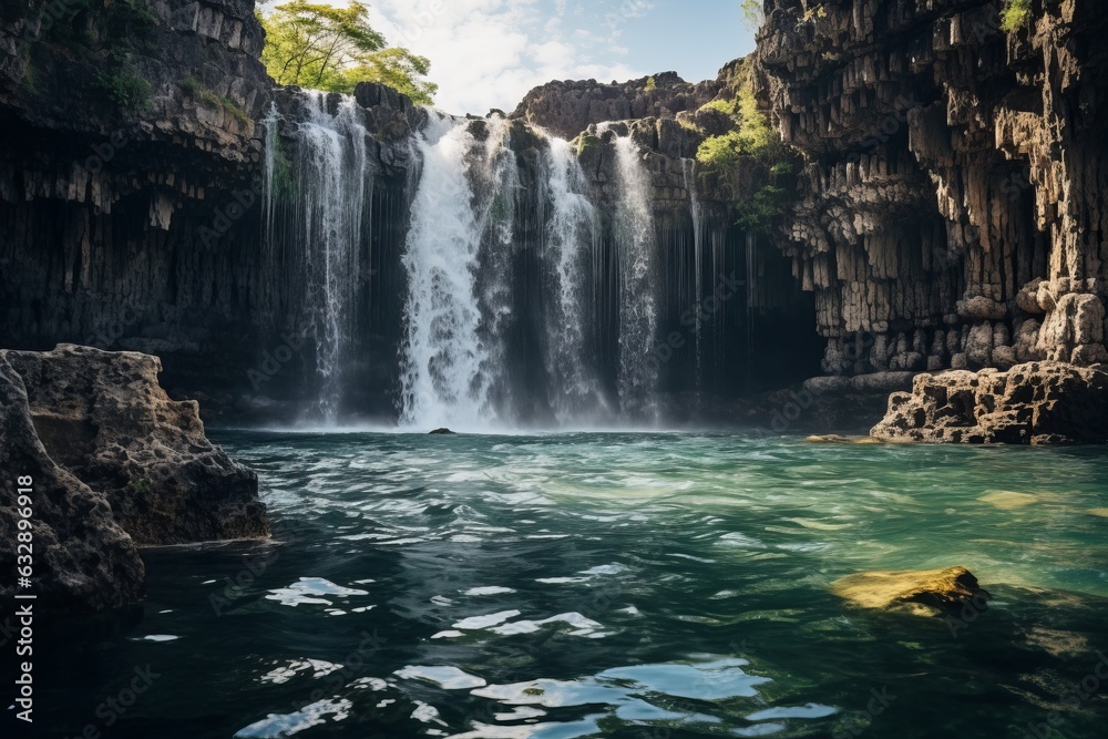 Naklejka premium Stunning Natural Waterfall Cascading, Generative AI