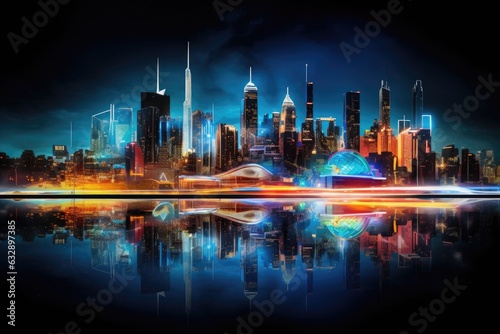 3d hologram of futuristic cityscape