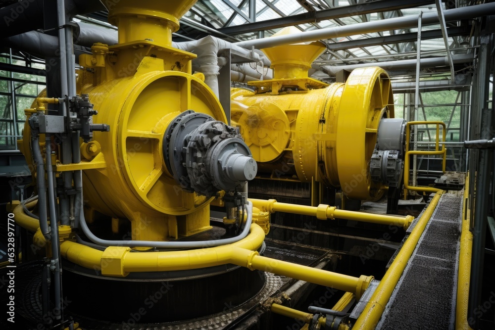 close-up of wastewater treatment plant machinery