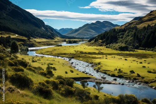 Winding River Flowing Through A Picturesque Landscape  Generative AI