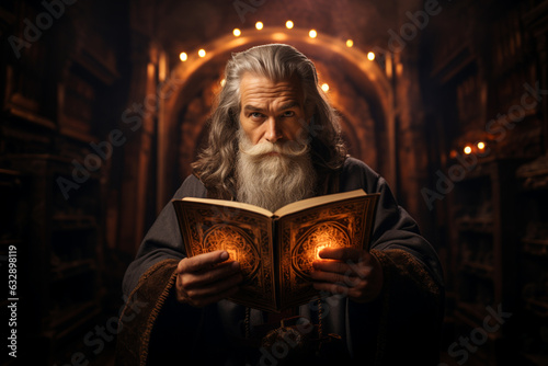 powerful shot of a spiritual teacher holding ancient scriptures, symbolizing the wisdom and knowledge they share Generative AI