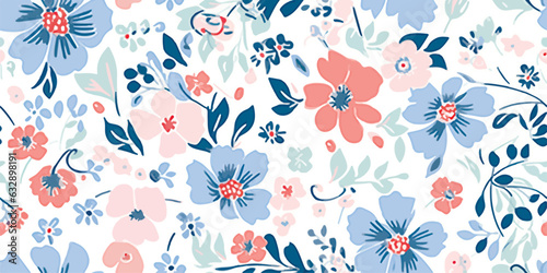 Beautiful seamless vector liberty pattern with gentle abstract flowers. Modern floral pattern. Collage contemporary seamless pattern. Hand drawn pattern
