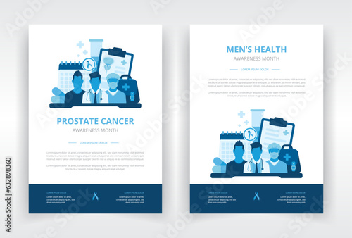 Report cover, poster, flyer or leaflet, book or magazine cover template which shows the importance of early detection and proper treatments in men's health issues such as prostate cancer