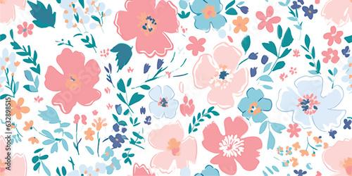 Beautiful seamless vector liberty pattern with gentle abstract flowers. Modern floral pattern. Collage contemporary seamless pattern. Hand drawn pattern