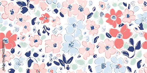 Beautiful seamless vector liberty pattern with gentle abstract flowers. Modern floral pattern. Collage contemporary seamless pattern. Hand drawn pattern