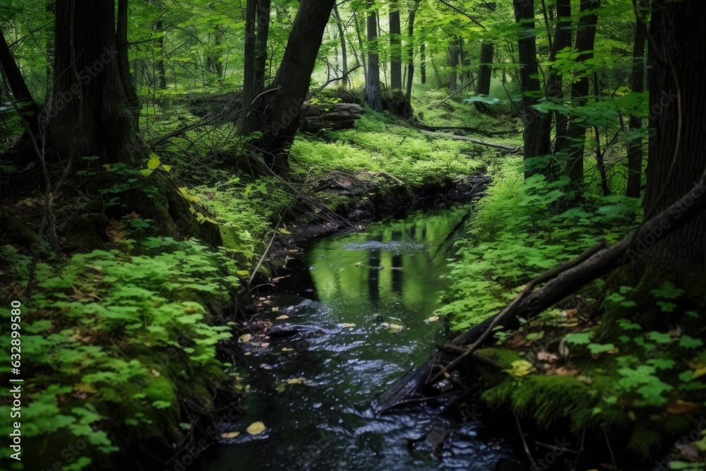 a small stream flowing gently through the forest