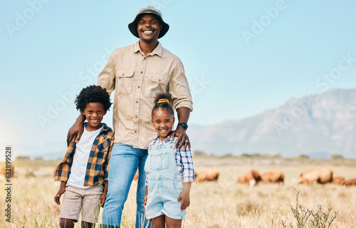Photography Family, portrait and people with animals in nature on holiday, travel and adventure in safari