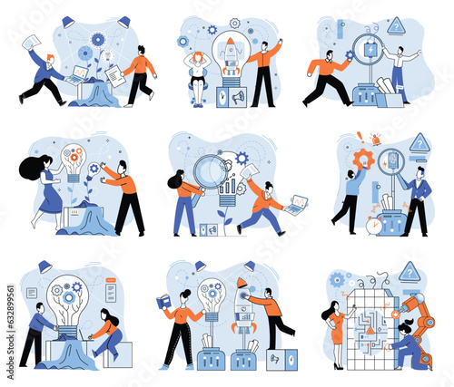 Team solving complex problems. Teamwork vector illustration metaphor. Business solution, startup problems, planning and strategy Departments in organization come together for project Working problem
