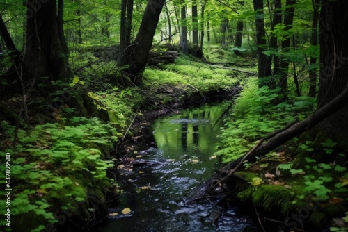 a small stream flowing gently through the forest
