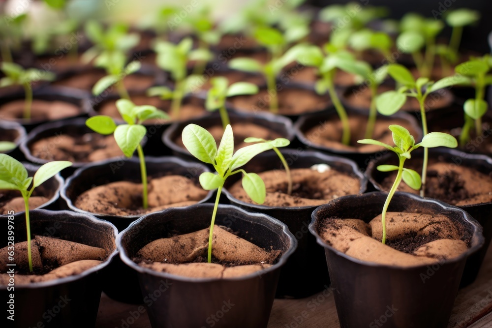 seedlings in biodegradable pots ready for planting seedlings in biodegradable pots ready for planting