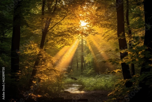 rays of golden sunset light illuminating the woods © Alfazet Chronicles