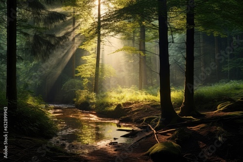 forest with sunlight filtering through trees