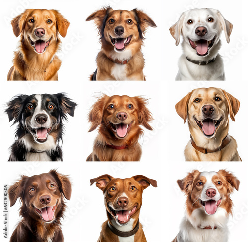 Happy dogs collection on white background
