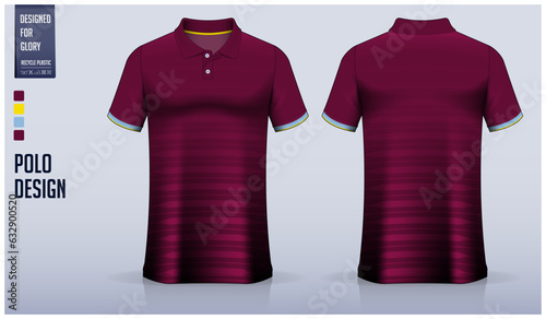 Polo shirt mockup template design for soccer jersey, football kit or sportswear. Sport uniform in front view and back view. T-shirt mockup for sport club. Fabric pattern. 