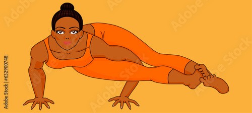 woman in orange uniform doing difficult yoga