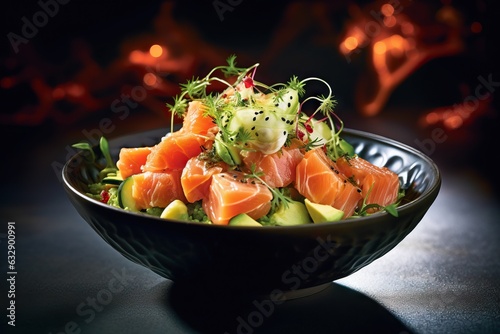 salmon poke bowl with avocado