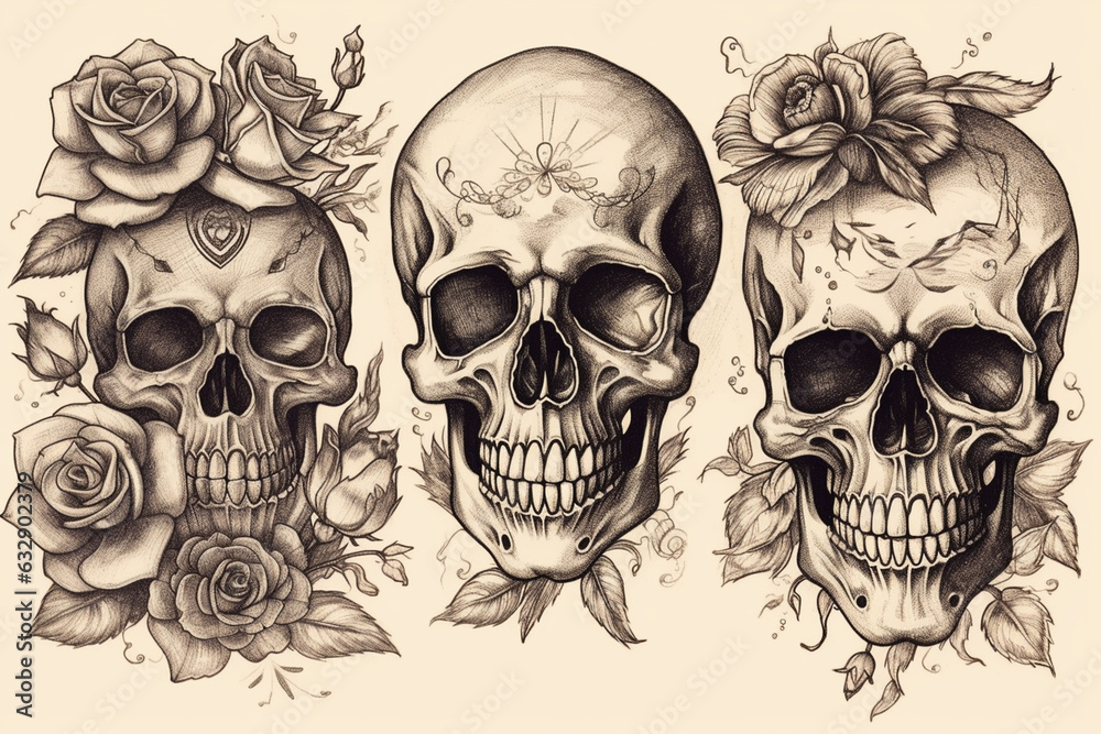 Sugar skull, Tattoo Sketches, 