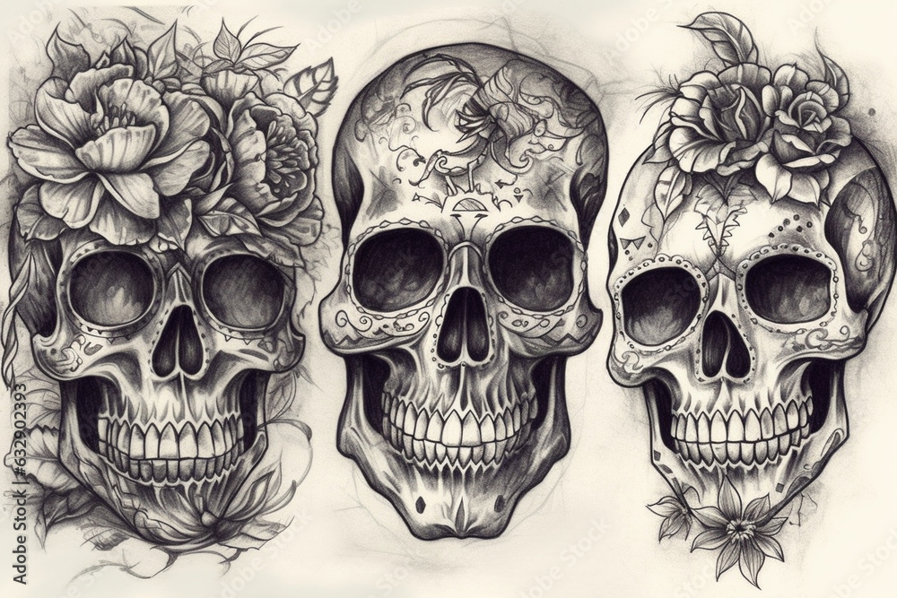 Sugar skull, Tattoo Sketches, Sugar skull, Tattoo Sketches,